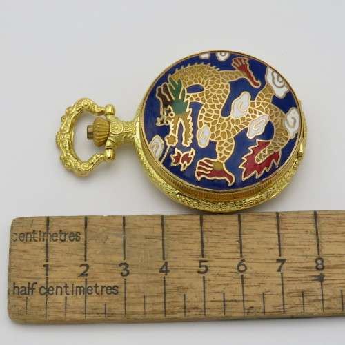Full hunter quartz pocketwatch with dragon design lid - Needs battery