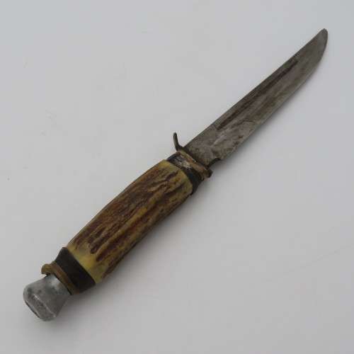 Vintage Skinner fixed blade knife with horn handle - Well used