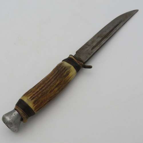 Vintage Skinner fixed blade knife with horn handle - Well used