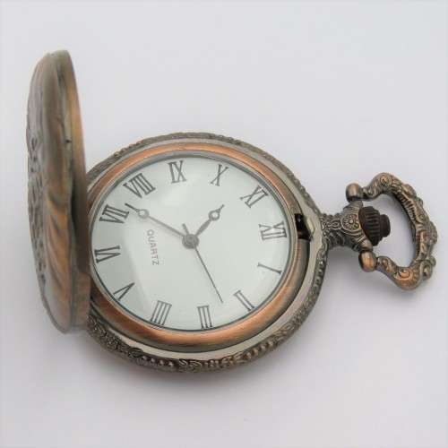 Full hunter quartz pocketwatch with sailing ship motif - Needs battery