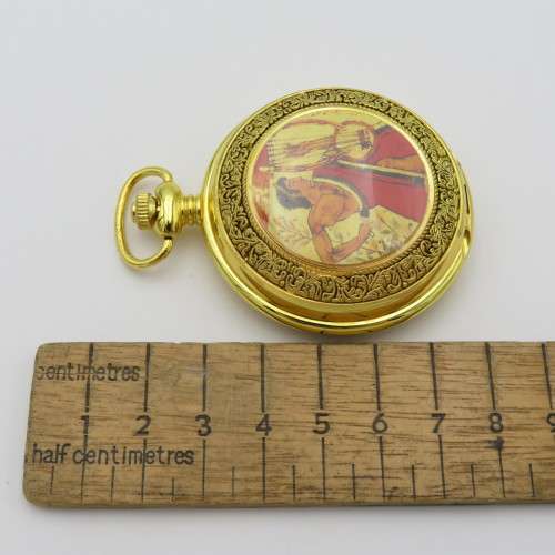 Full hunter quartz pocketwatch with Roman Musician picture - Needs battery
