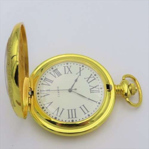 Full hunter quartz pocketwatch with Roman Musician picture - Needs battery