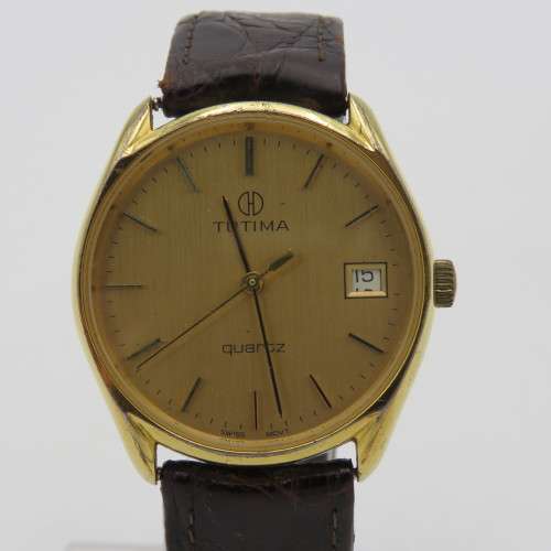 Vintage Tutima Quartz goldplated mens dress watch - Working