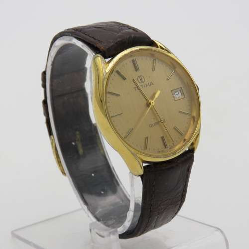 Vintage Tutima Quartz goldplated mens dress watch - Working
