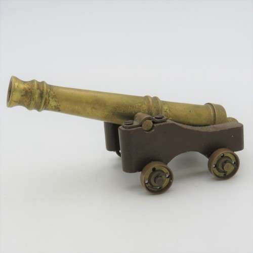 Vintage brass and wood cannon model