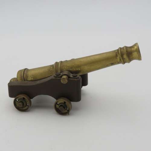Vintage brass and wood cannon model