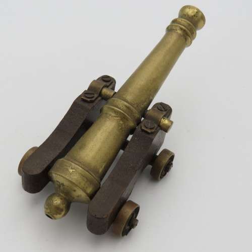 Vintage brass and wood cannon model