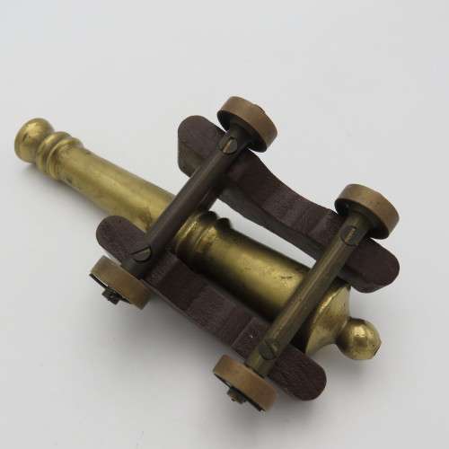 Vintage brass and wood cannon model