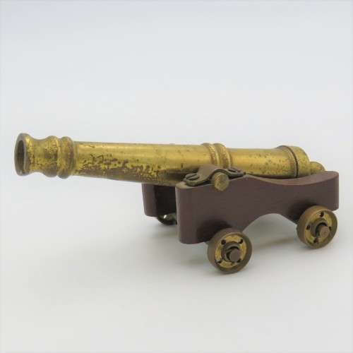 Vintage brass and wood cannon model