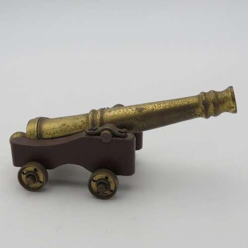 Vintage brass and wood cannon model