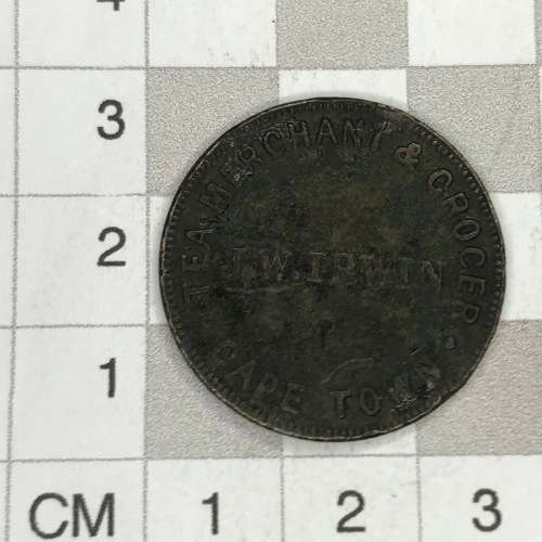 JW Irwin Cape Town Tea merchant and grocer 1879 token - well used