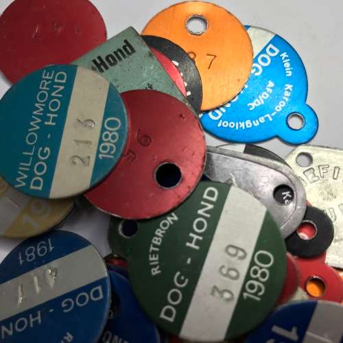 Lot of 40 dog Licenses for different towns - Late 70`s, Early 80`s