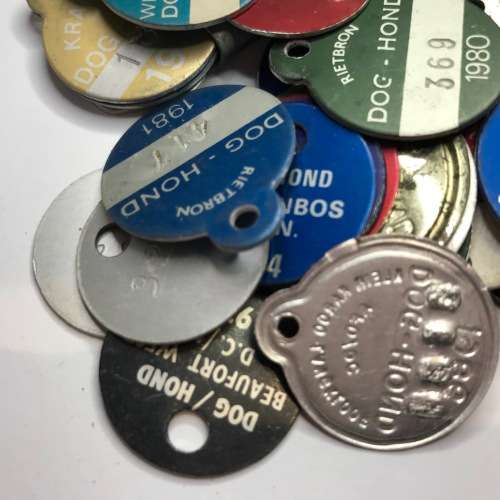 Lot of 40 dog Licenses for different towns - Late 70`s, Early 80`s