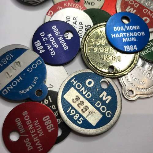 Lot of 40 dog Licenses for different towns - Late 70`s, Early 80`s