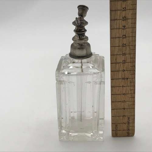 Vintage square crystal perfume bottle with 830 silver top