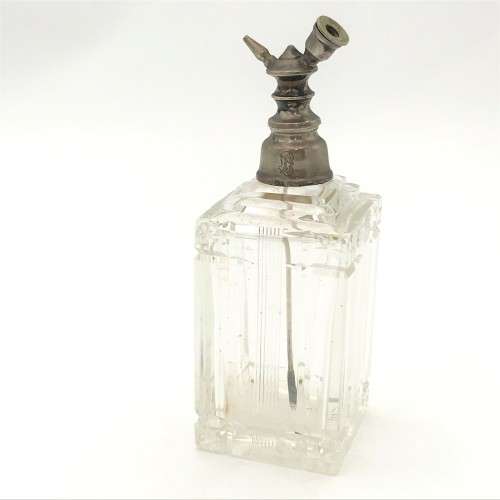Vintage square crystal perfume bottle with 830 silver top
