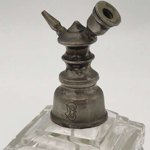 Vintage square crystal perfume bottle with 830 silver top