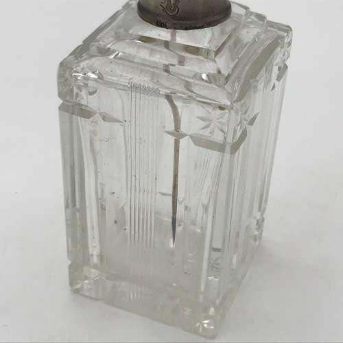 Vintage square crystal perfume bottle with 830 silver top