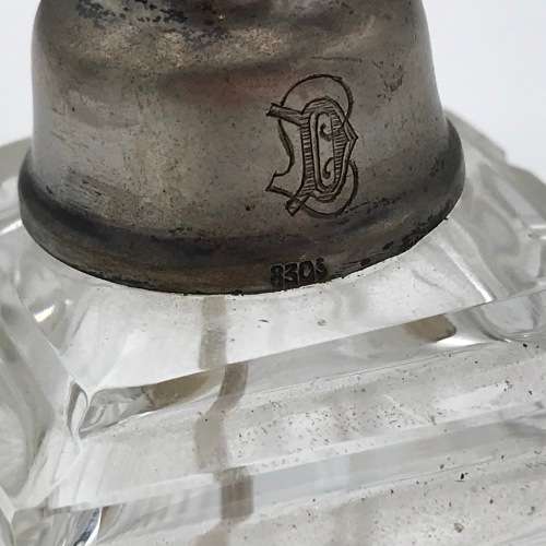 Vintage square crystal perfume bottle with 830 silver top