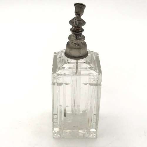 Vintage square crystal perfume bottle with 830 silver top