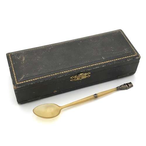 Antique Edwardian Horn and Silver whistle spoon - Adie and Lovekin, Birmingham 1903