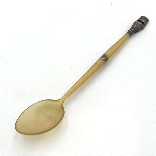 Antique Edwardian Horn and Silver whistle spoon - Adie and Lovekin, Birmingham 1903