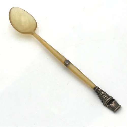 Antique Edwardian Horn and Silver whistle spoon - Adie and Lovekin, Birmingham 1903
