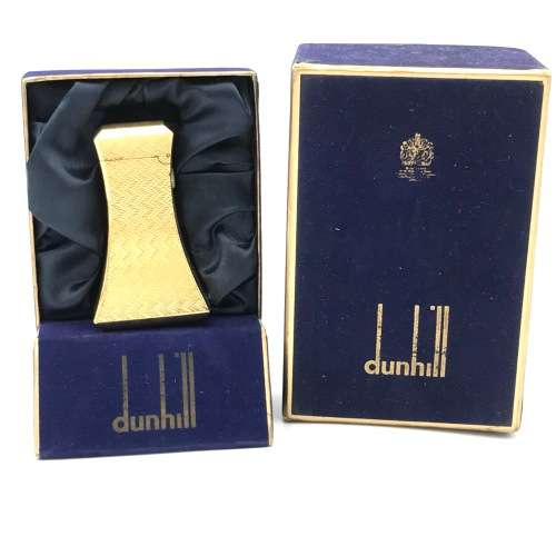 Vintage Dunhill gold plated table lighter in original box - valve leaking