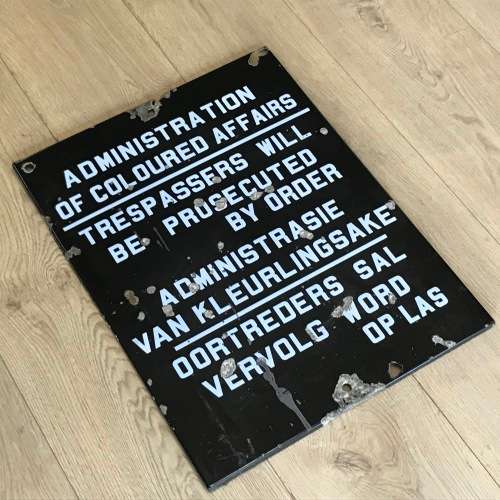 Vintage South Africa enamel sign - Administration of Coloured affairs - 48 x 63.5cm
