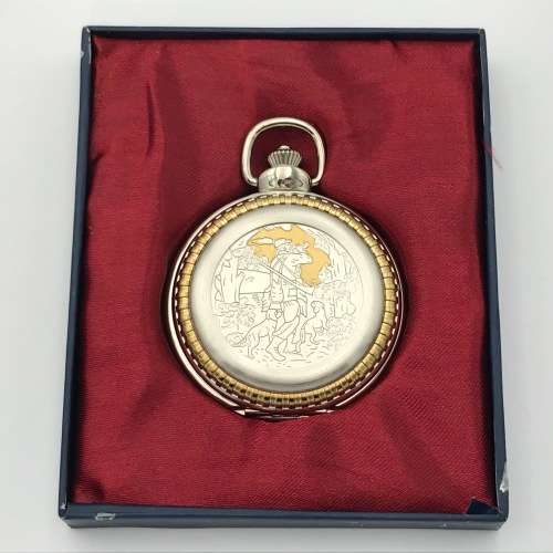 Full Hunter Quartz pocket watch with fox hunting theme on lid  - needs battery