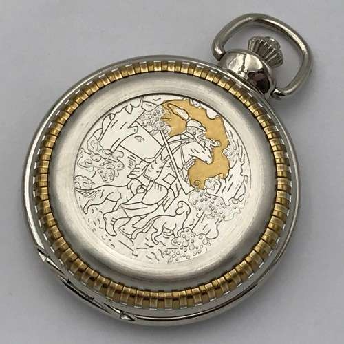 Full Hunter Quartz pocket watch with fox hunting theme on lid  - needs battery
