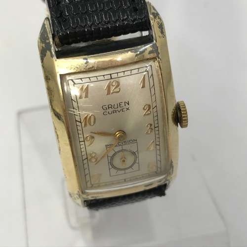 1930`s Gruen Curvex Precision 10kt Gold filled mens watch - rare model - working
