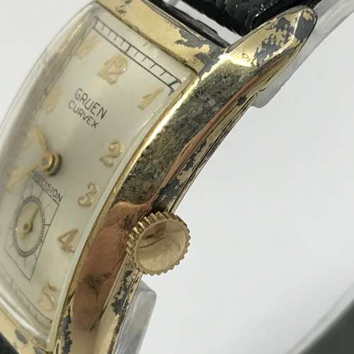 1930`s Gruen Curvex Precision 10kt Gold filled mens watch - rare model - working