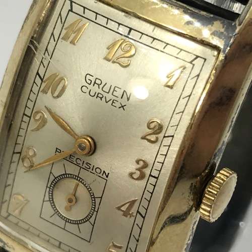 1930`s Gruen Curvex Precision 10kt Gold filled mens watch - rare model - working