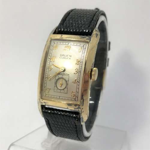 1930`s Gruen Curvex Precision 10kt Gold filled mens watch - rare model - working