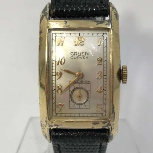 1930`s Gruen Curvex Precision 10kt Gold filled mens watch - rare model - working