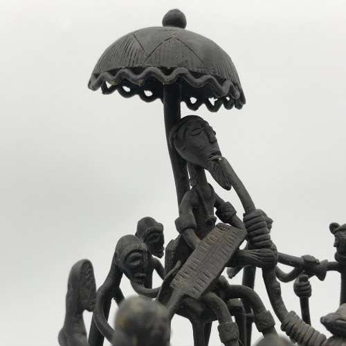 Ashanti Bronze pot with Chief and Tribal members on lid