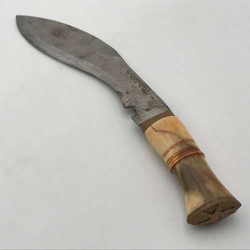 Traditional Nepalese Kukri dagger with 2 smaller knives and sheath decorated