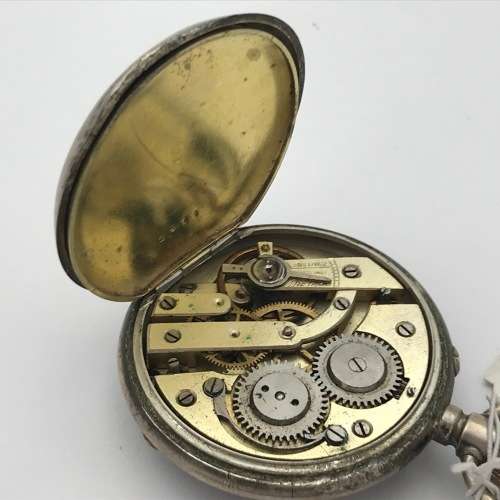 Antique silver pocket watch with horse motif - Working