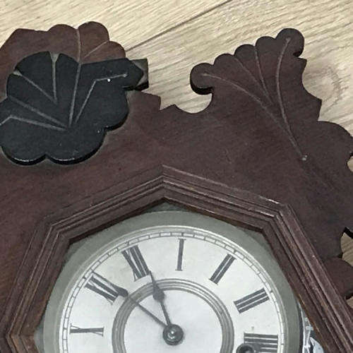 Antique Ansonia wall clock with beautifully decorated door
