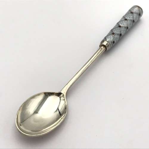 Set of 6 vintage silver spoon with enamel handles - weighs 109 grams