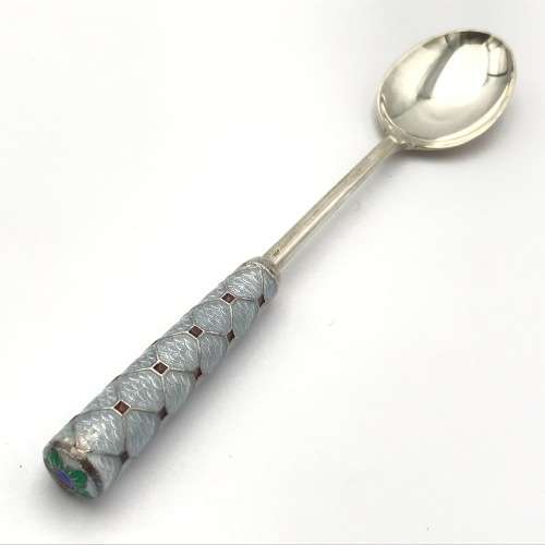 Set of 6 vintage silver spoon with enamel handles - weighs 109 grams