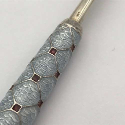Set of 6 vintage silver spoon with enamel handles - weighs 109 grams