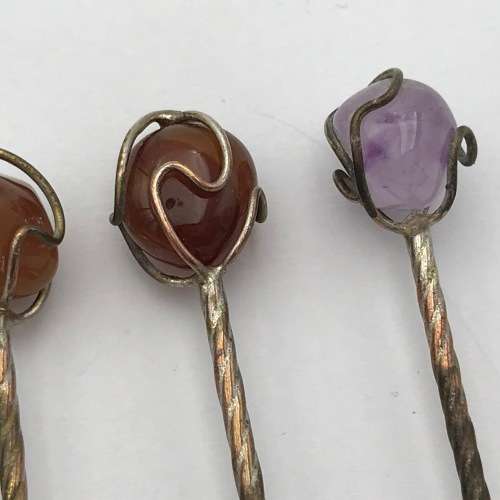 Set of 6 coffee spoons with semi precious stones
