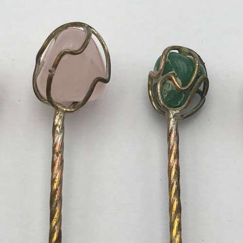 Set of 6 coffee spoons with semi precious stones