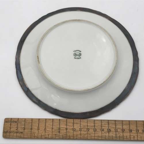 Vintage Thomas Germany porcelain plate with silver plated trimming