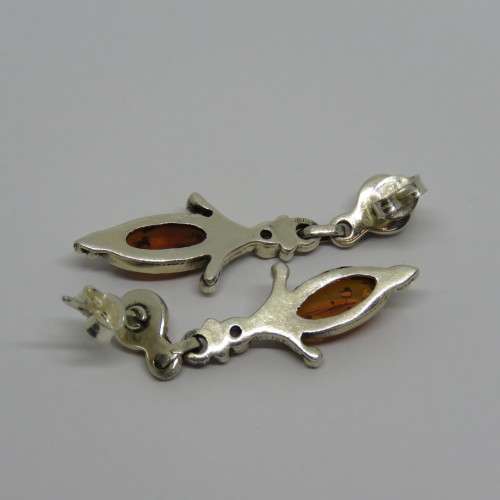 Pair of sterling silver amber earrings - Weighs 4,8 g