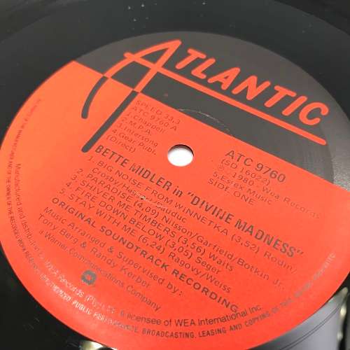 Bette Midler Divine Madness Lp - ATC 9760, 1980 Atlantic - WEA Records - 33 1/3 rpm