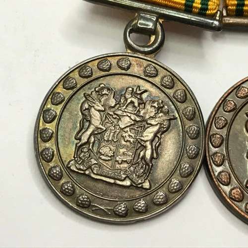 Pair of SA Prison Service miniature medals - 10 Year #1029, 20 year #457