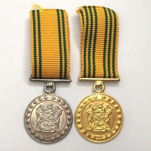 Pair of SA Prison Service miniature medals - 20 Year #489, 30 year #221